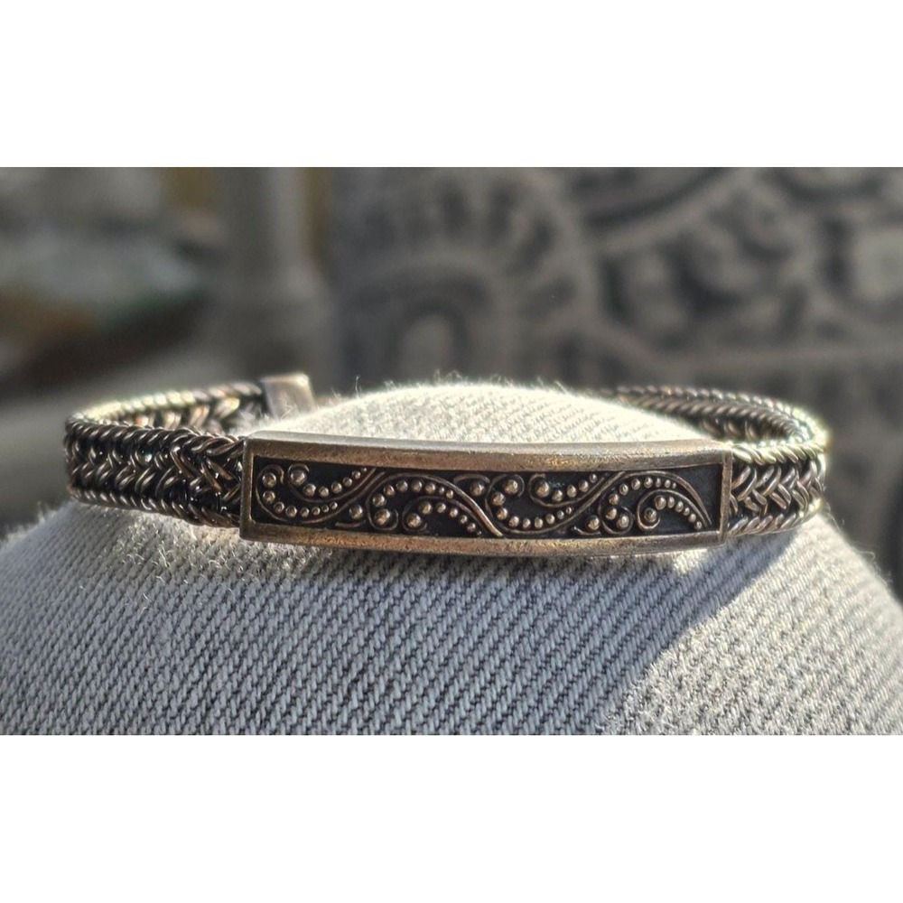 Lois Hill Granulated Woven Toggle 925 Sterling Bracelet Indonesia Vintage